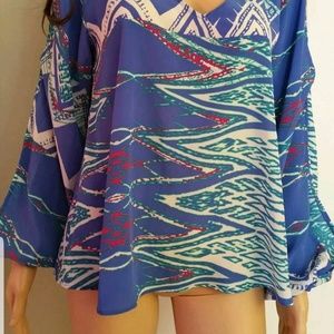 Beautiful Lovers + Friends Multi Print Split Sleeve Blouse Size M